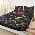thumbnail image 5 of Manfei Traditional Crane Queen Sheet Sets for Teens, Gold Sun Mountain Bed Set, Black Gold Red 4-Piece, 1 Flat Sheet, 1 Fitted Sheet and 2 Pillowcases, 5 of 6