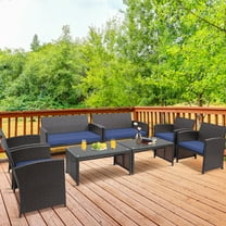 Gymax 8PCS Patio Conversation Set Outdoor Rattan Furniture Set w/ Navy Cushions