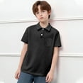 thumbnail image 2 of XUELUO Boys Athletic Shirts Summer Solid Color Lapel Button Down Short Sleeve With Pocket Casual Tops Tee Shirts Outwear,Black,13-14 Years, 2 of 4