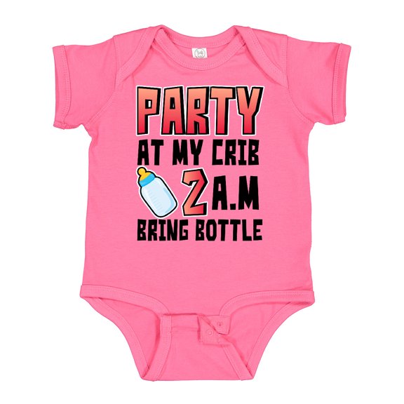 Inktastic Party at My Crib 2 A.m. Bring Bottle Baby Humor Boys or Girls Baby Bodysuit