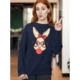 thumbnail image 3 of Easter Bunny With Bubble Gum Funny Egg Hunting Christian Holiday Crewneck Sweatshirt, S, Navy, 3 of 5