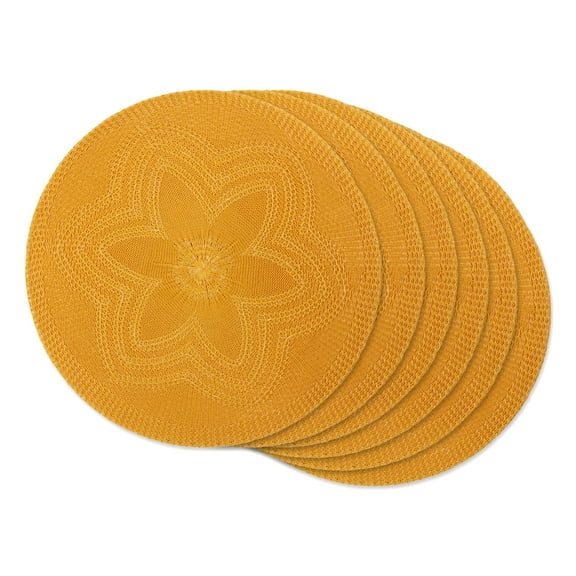 DII Honey Gold Floral Woven Round Placemat Set of 6, 15" Dia