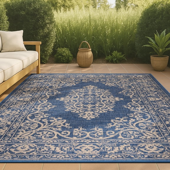 JONATHAN Y SANTA MONICA 8 x 10 Area Rug, Galon Filigree - Blue/Beige, SMB120A-8