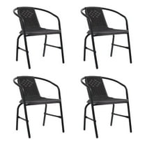 Outdoor Patio Chair Set of 4- Stackable- Plastic Rattan- Metal- Black