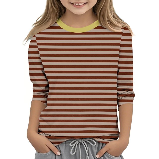 Dealovy Chemises à Manches 3/4 pour Filles Été Col Rond Rayé Habillé Décontracté Imprimé Ample Tunique Confortable