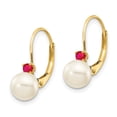 thumbnail image 2 of Primal Gold 14 Karat Yellow Gold 6-6.5mm White Round Freshwater Cultured Pearl Ruby Leverback Earrings, 2 of 4