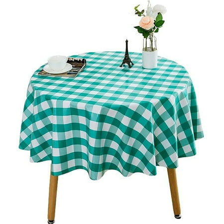 

Checkered PVC Round Tablecloth waterproof Oil Proof Anti-scald Tablecloth easy To Clean Table Cover For Kitchen picnic dining Room living Room garden-Green -120cm