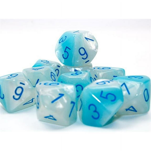 Chessex d10 Set: Gemini Luminary - Pearl Turquoise-White w/Blue (10)