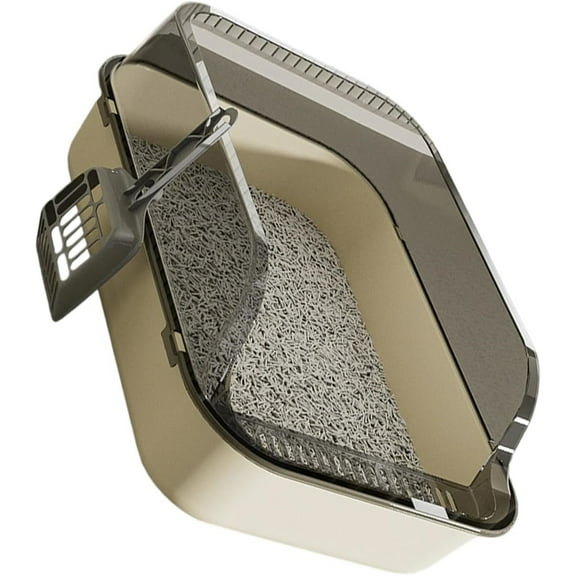 Litter Box, Semi Enclosed Tray, Stainless Steel Box, Oversized Cats Toilet for Home Bathroom,B-A