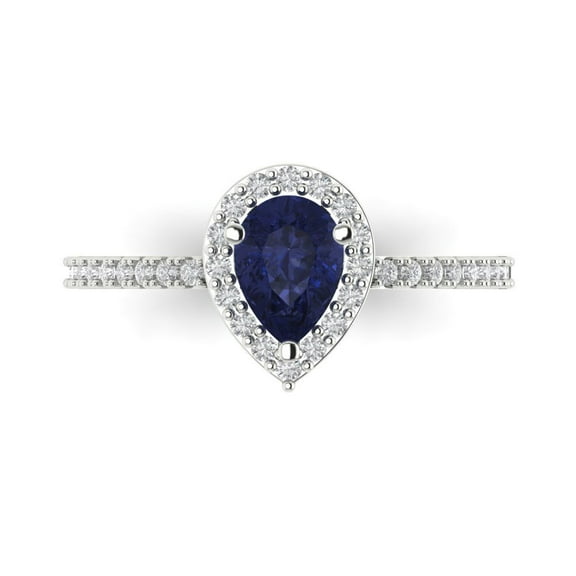 Clara Pucci 14K White Gold 0.76ct BlueSapphire Solitaire with Accents Ring