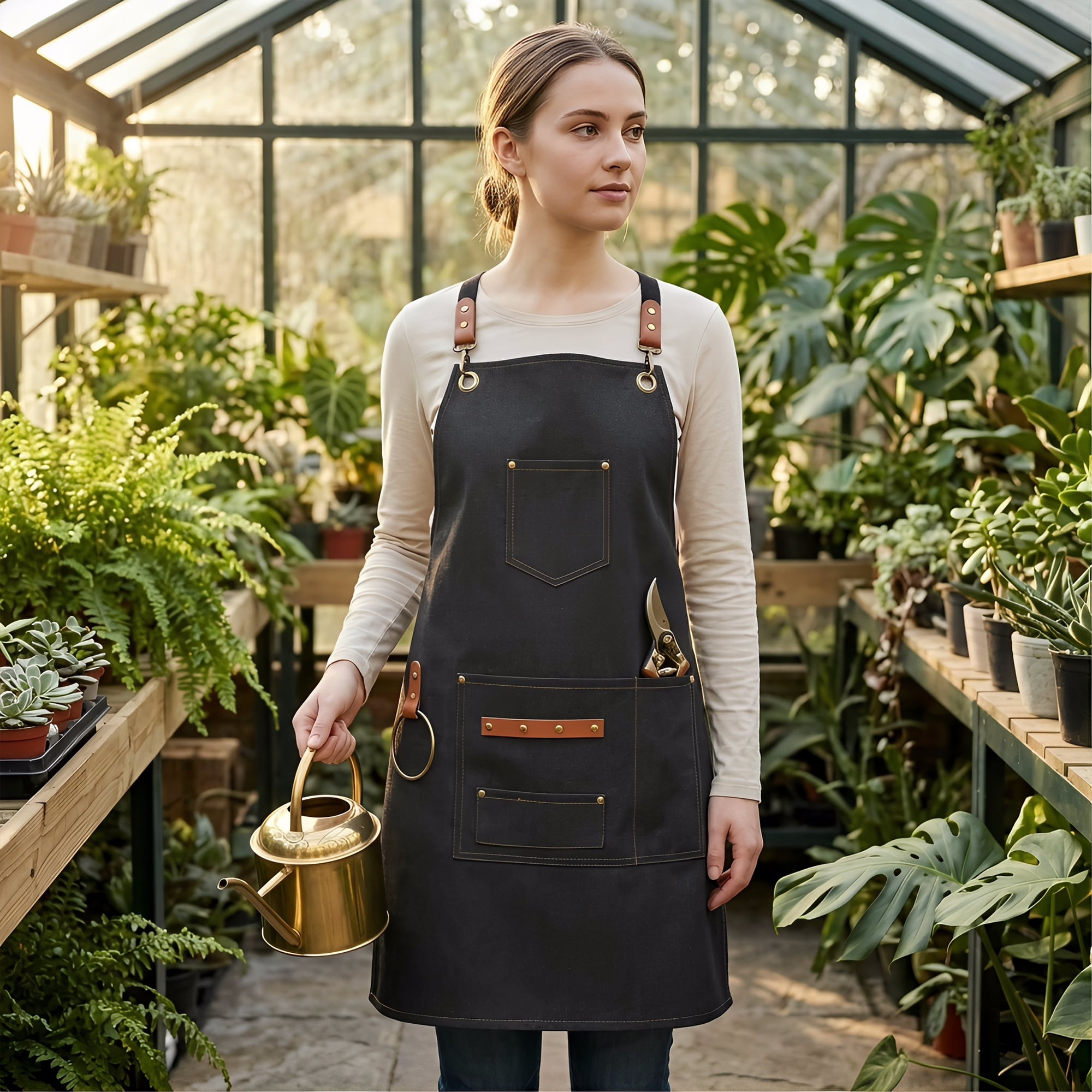 Unique Bargains Adjustable Cooking Apron with Pockets for Home and Kitchen Black