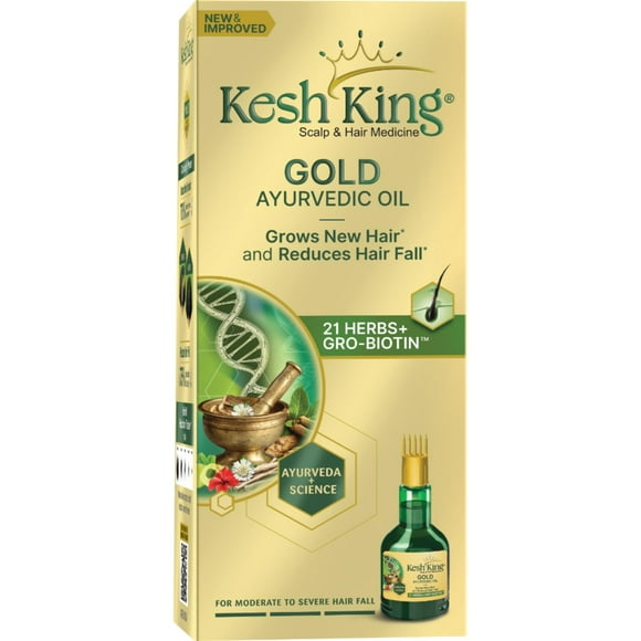 Kesh King Gold Ayurvedic Hair Oil with 21 Herbs and Gro-Biotin, Helps Grow New Hair and Reduce Hair Fall, Comes with a Hairfall Reduction Tracker, 300ml