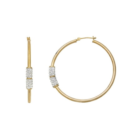 Simply Gold 10k Yellow 2x42mm Hoop With Simply Gold 10k Yellow 2x42mm Hoop With Swarovski Crystal Elements Earrings