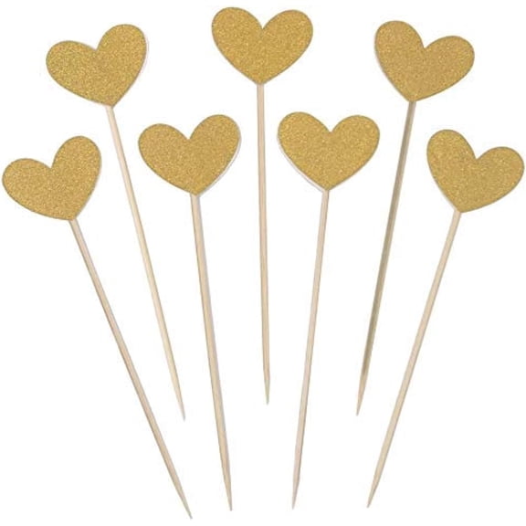 12pcs Heart Cupcake Toppers - Adorable Love-Themed Decorations for Valentine's Day, Weddings, Bridal Showers, Birthdays, and More! - Gold