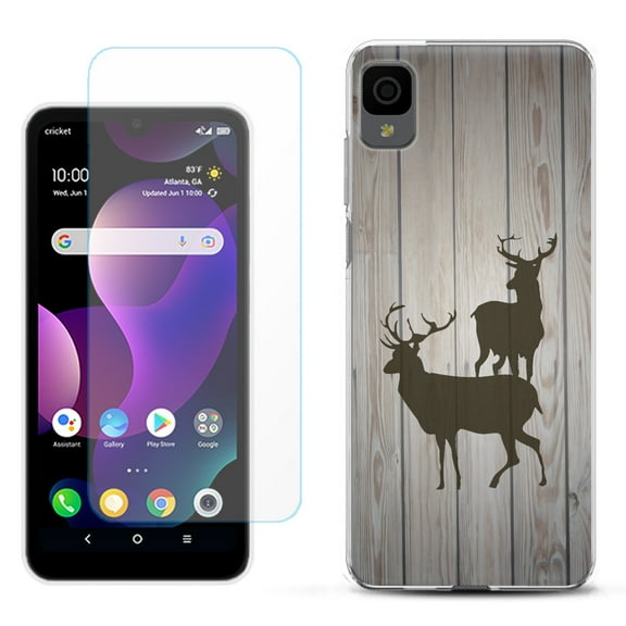Slim-Fit Gel TPU Phone Case for TCL 30Z / 30 Z / 30 LE, with Tempered Glass Screen Protector, by OneToughShield ® - Wood/Deer