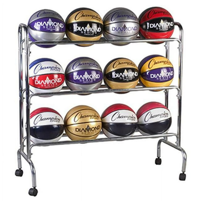 Champion Sports CHSBRC3 Portable Ball Rack 3 Tier Holds 12 Balls