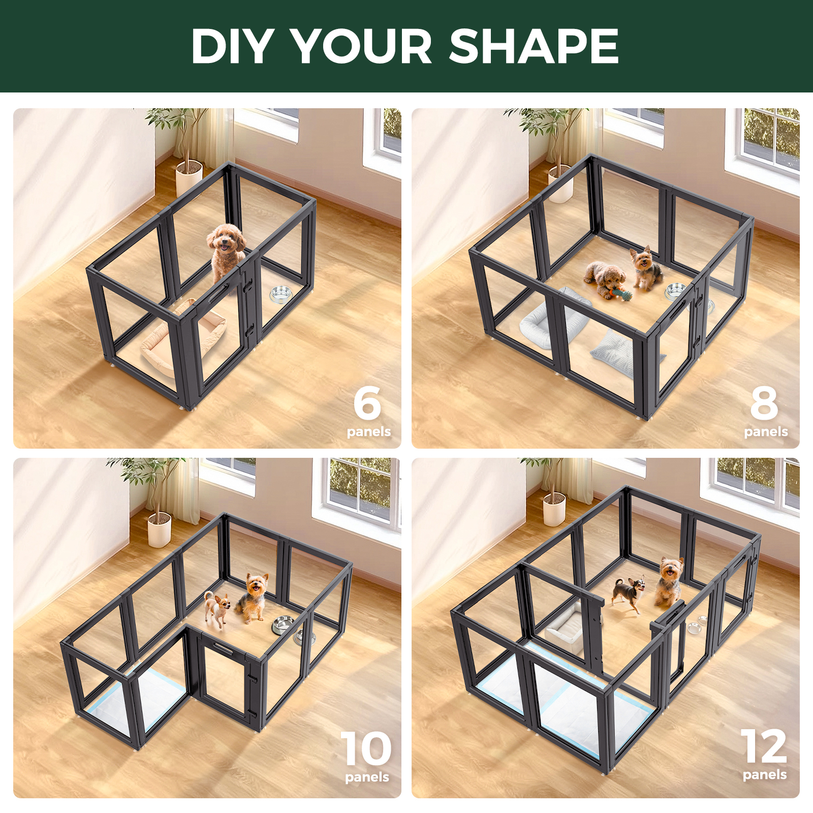 FXW AuraSpace Acrylic Indoor Dog Playpen for Puppies and Small Dogs, 24 Inch, 16 Panels, Black
