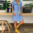 thumbnail image 3 of 2025 Clearance! asdoklhq Womens Plus Size Clearance DressesWomen's Casual Turndown Neck Denim Party Dresses Sleeveless Swing Dress, 3 of 9