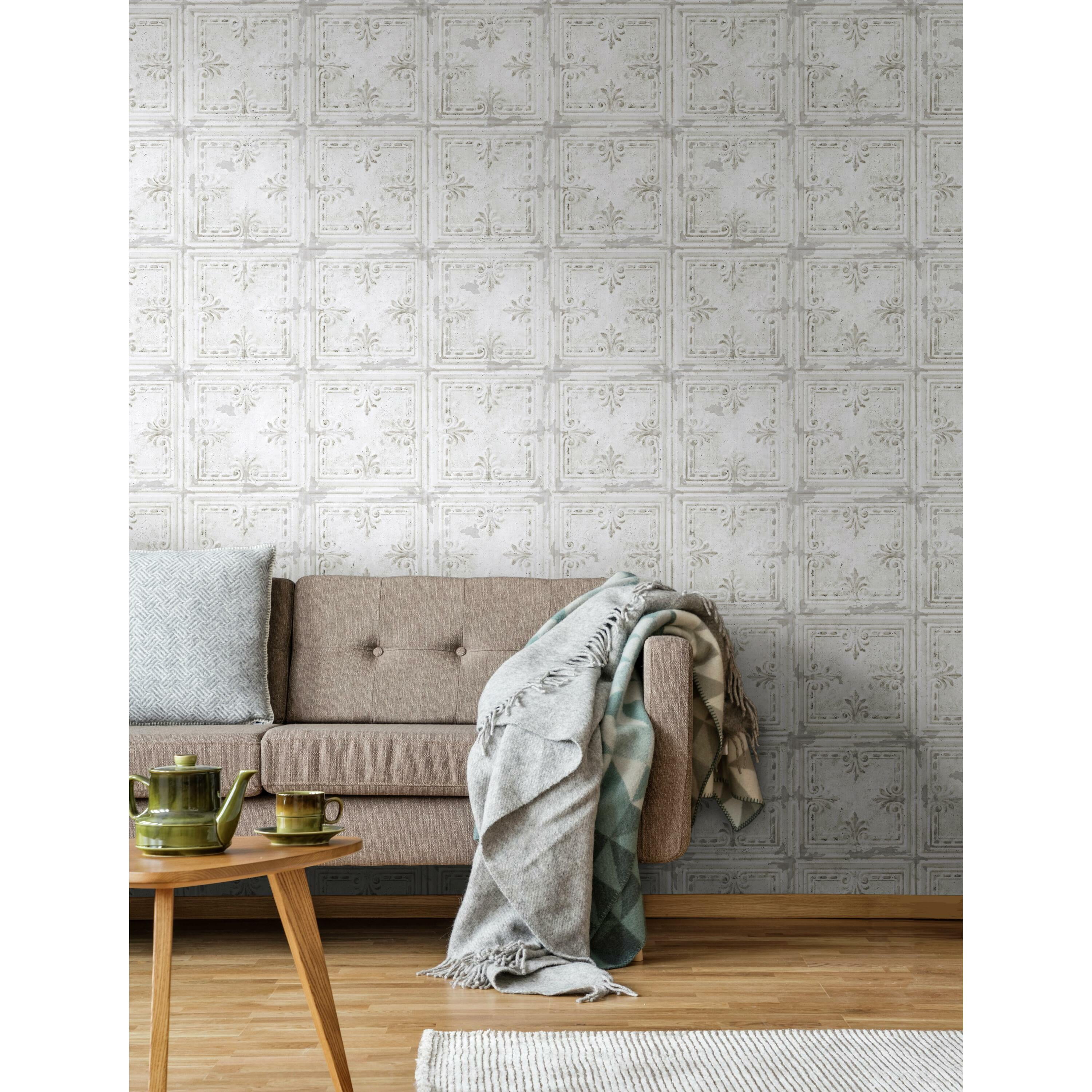 RoomMates Tin Tile White Peel and Stick Wallpaper
