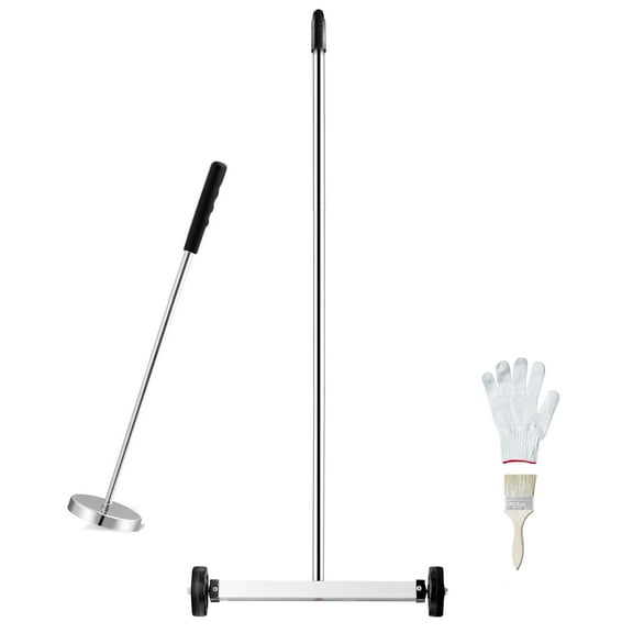 KFFKFF 15" Magnetic Sweeper, 8 lbs Holding, Includes Extendable Magnet Stick, Handle Height Adjustable, Ideal for Collecting Metal Debris in Workshop, Garage, and Outdoor Areas