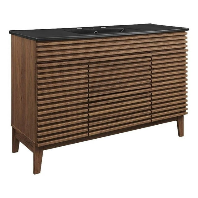 Pemberly Row Meuble-Lavabo de Salle de Bain Moderne en Bois à Lavabo Simple, Noyer/noir