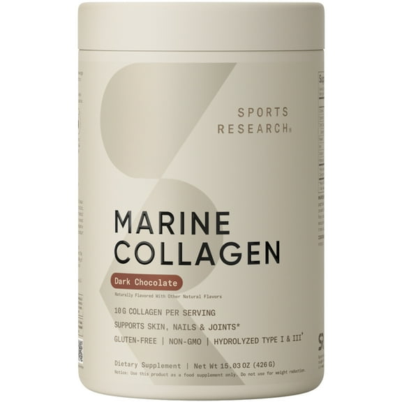 Sports Research® Marine Collagen Peptides Type 1 & 3 Protein Powder Amino Acids Dark Chocolate (30 Servings)