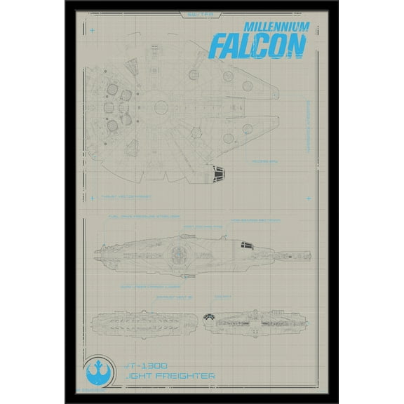 24X36 Star Wars: The Force Awakens - Millennium Falcon Wall Poster, 24" x 36", Framed