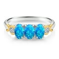 thumbnail image 2 of Gem Stone King 925 Silver and 10K Yellow Gold Simulated Blue Opal and Lab Grown Diamond Engagement Ring for Women | 1.52 Cttw | Oval Cabochon 6X4MM | Gemstone October Birthstone | Size 9, 2 of 4