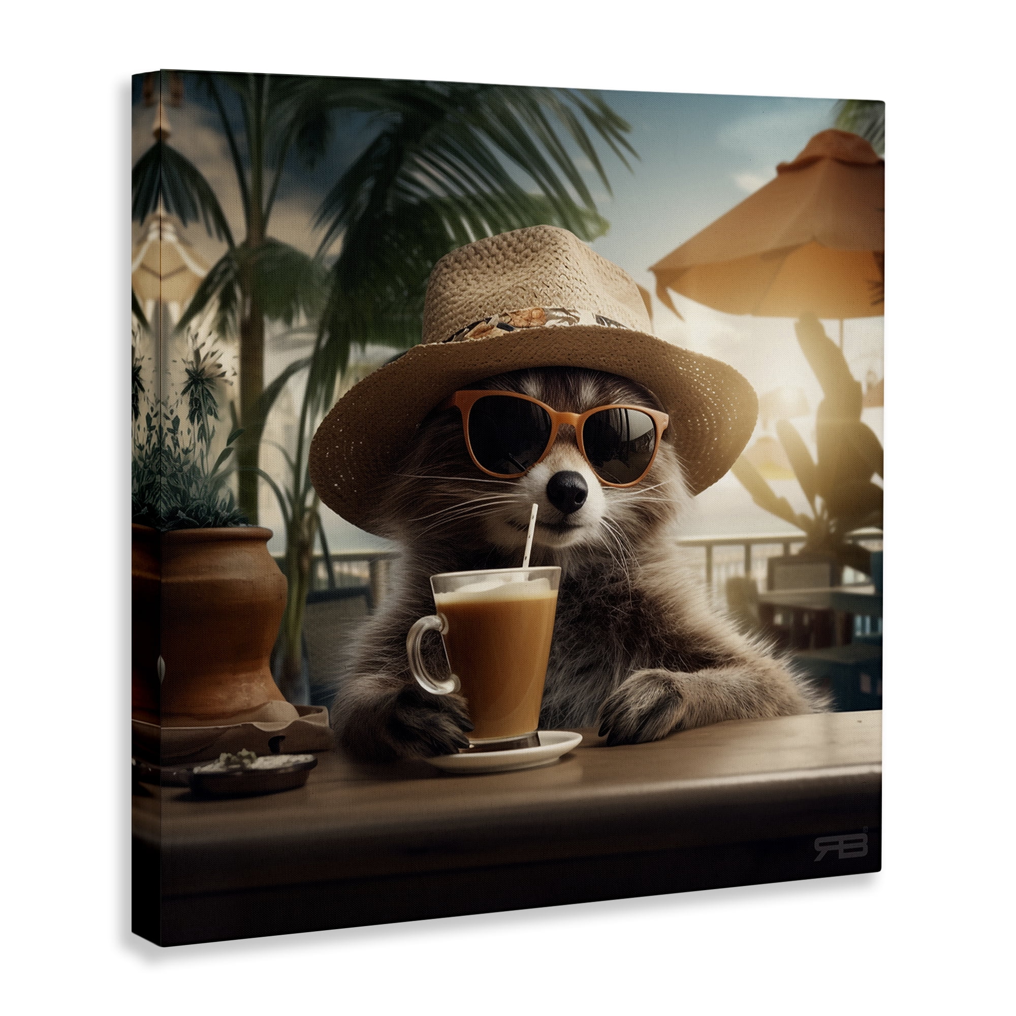 Stupell Industries Animal Sipping Tropical Drink Animals Painting Wrapped Canvas Art Print Wall Art, 17 x 17
