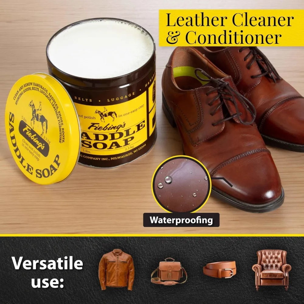 Fiebing's Yellow Saddle Soap for Leather (5 Pounds) - Leather Cleaner & Conditioner to Soften, Protect & Restore Leathercraft - Leather Soap for Car Seat, Couch, Shoe, Purse, Boot, Bag, & Saddles
