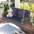 thumbnail image 3 of Bellemave 2-Person Outdoor PE Rattan Wicker Swing Chair Patio Hanging Porch Swing got Garden, Backyard, Balcony Swing Bench with Chains, Pillow, Cushion (Gray Wicker, Blue Cushion), 3 of 10
