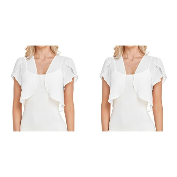 (2-Pack) 2025 Women Solid Short Duster Sweaters for Women Sleeve Cropped Bolero Open Women's Plus Size Sweaters Front Chiffon