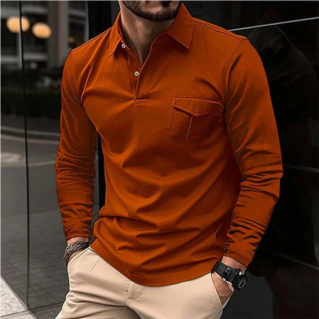 Blusa y camisa de manga larga con cuello vuelto para hombre, informal, lisa, de manga larga, deportiva, de poliéster