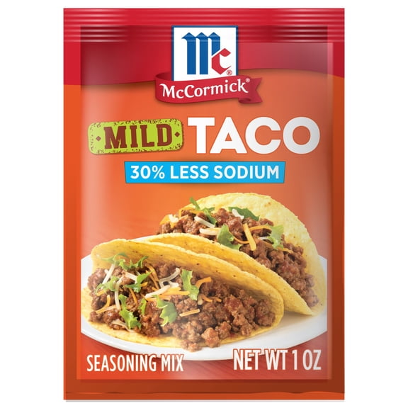 Pack Of 3 McCormick 30% Less Sodium Mild Taco Seasoning Mix, 1 oz (Package May Vary)