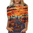 thumbnail image 2 of LEKWK Halloween Shirts for Women Plus Size 3/4 Sleeve Cute Graphic T-Shirt Loose Fit Oversized Top Holiday Party Halloween Costume,Size S-5Xl, 2 of 4