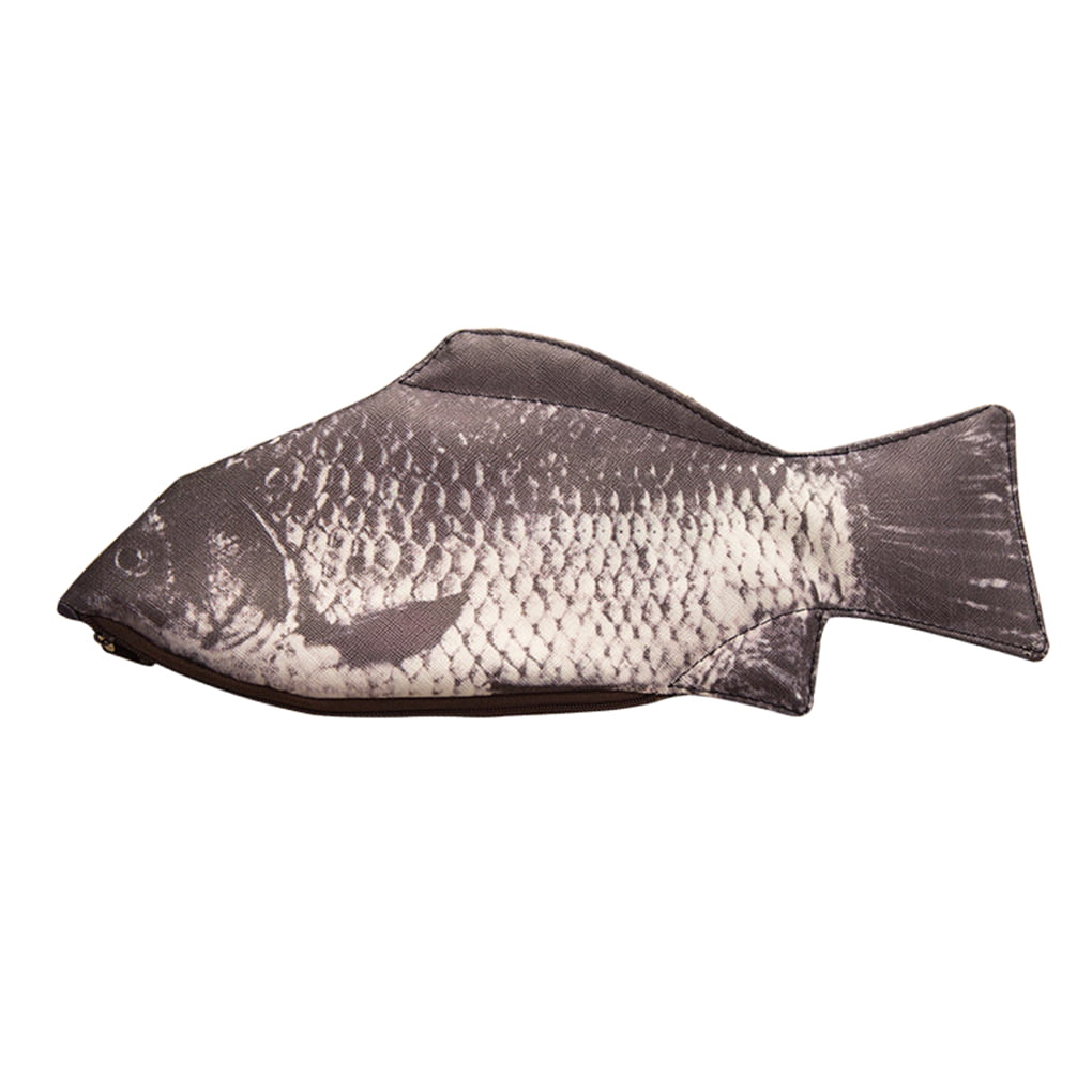 Funny Rare Silver Carp Fish Zipper Change Purse Pencil Case Make-Up Pouch 