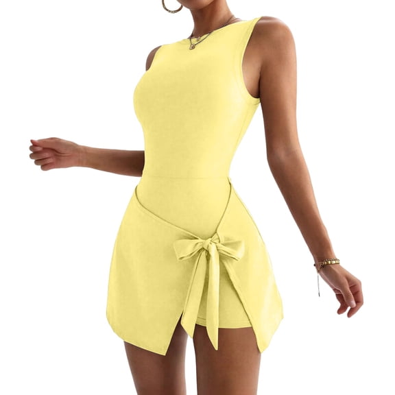 PBFRDSJ Womens Tennis Dress Sleeveless Bodycon High Neck Athletic Dress Stretchy Breathable Golf Sundress with Tie Waist