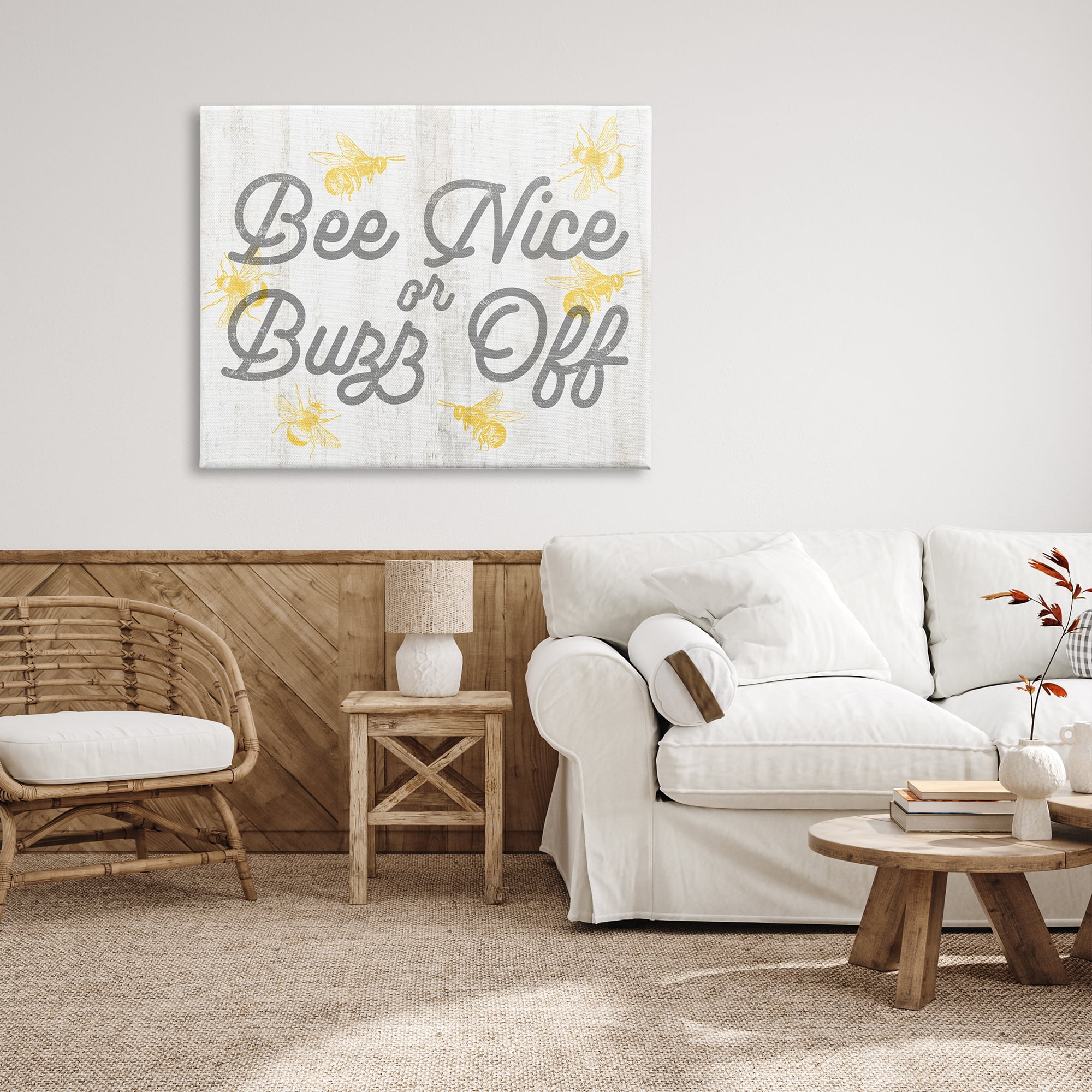 Stupell Industries Bee Nice or Buzz Off Phrase Animals & Insects Painting Gallery Wrapped Canvas Print Wall Art, 48 x 36