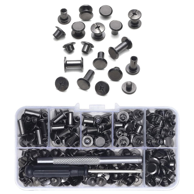TAPDRA Binding Posts Chicago Screws 110 Sets Iron Fasteners 9.5mm Head for DIY Leather Projects