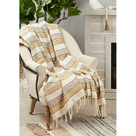 Fennco Styles Striped Tassel Cotton Throw Blanket 50" W x 60" L - Multicolor Blanket for Couch, Living Room, Bedroom, Christmas, Holiday and Home Décor