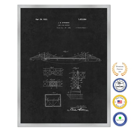 Architect Gift - 1923 Long Span Bridge Antique Patent Artwork Wall Art Silver Framed Canvas Print Home Office Decor Great Gift for Engineers Architects Construction Workers