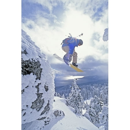 Diamond Peak Lake Tahoe Nevada Usa Man Snowboarding In Mid-Air Poster Print (8 x