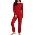 thumbnail image 1 of Ensemble de Pyjama pour Femmes Col Rond Manches Longues Grande Taille Ensemble de Maison pour Femmes Design Fin Couleur Unie Pantalon Manches Longues Ensemble Deux Pièces Pyjama Femme, 1 of 3