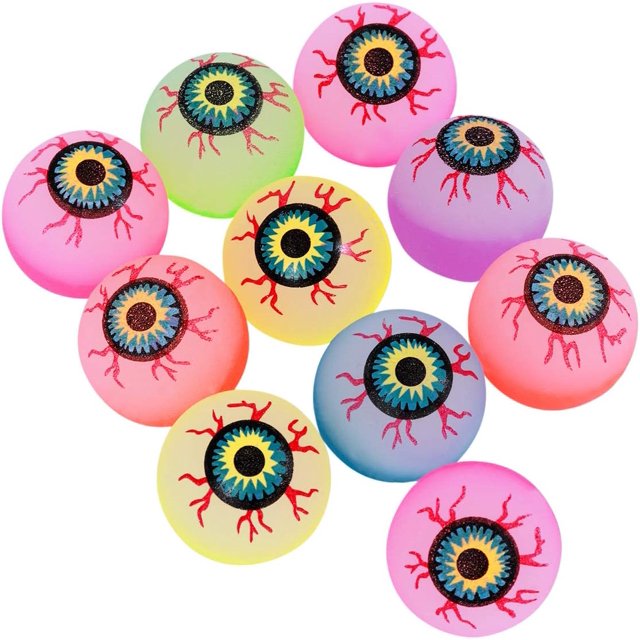 Bolas hinchables de Halloween que brillan en la oscuridad de 32 mm, bolas de ojos aterradoras, suministros para fiestas de Halloween, 10 piezas (color aleatorio)