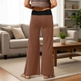thumbnail image 4 of TGPMGRZ Foldover Yoga Pants Women Y2K High Waist Wide Leg Workout Lounge Flare Leggings Comfort Flowy Palazzo Bell Bottoms Brown, Size S, 4 of 5