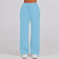 thumbnail image 3 of Women's 2 Piece Outfits Casual Lapel Half Zip Sweatshirts and Wide Leg Pants Tracksuit Sets Light Blue L, 3 of 6