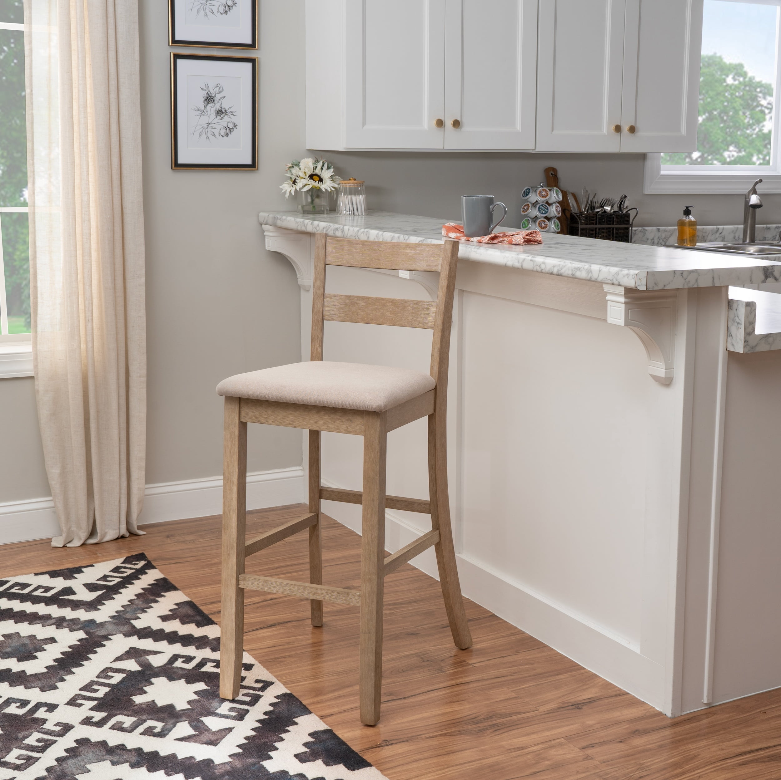 Linon Sorenson 31" Indoor Soho Bar Stool, Graywash/Beige