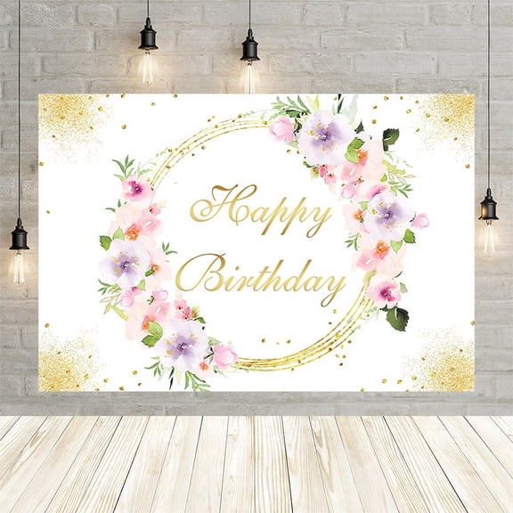 Mehofond Happy Birthday Party Backdrop Floral Photography Background Personalized Polyester Customized Photo Studio Banner Props