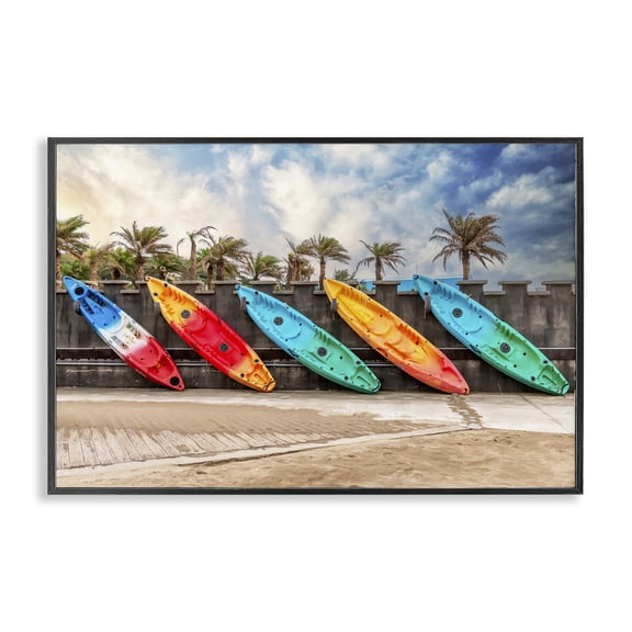 Stupell Industries Coastal Colorful Kayaks And Palms Black Framed Giclee Art, 18 x 12, by Richard Silver