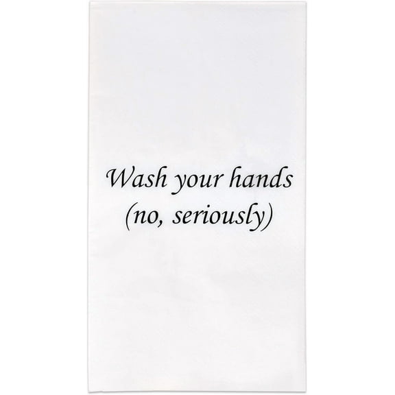 Gift Boutique 100 Funny Bathroom Guest Napkins, Disposable Paper Hand Towels "Wash Your Hands No Seriously", Wedding Party Holiday Powder Room